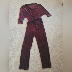 Fashion Nova Elegant Burgundy Velvet Jumpsuit Womens Size 3xl